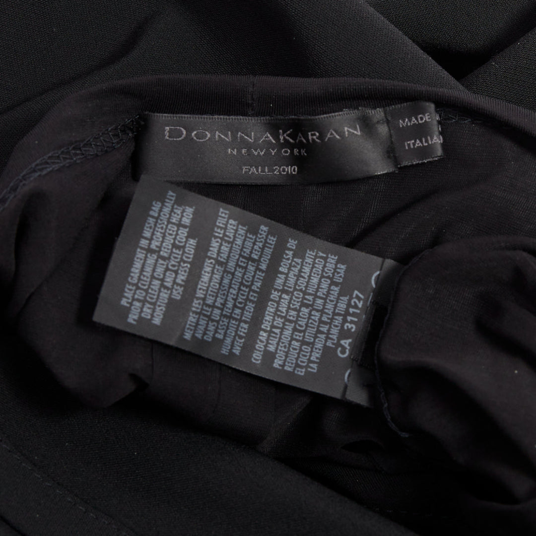 DONNA KARAN black drape cowl wrap front ruched dress US2 S