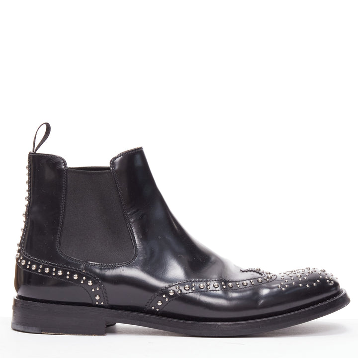 CHURCH'S Ketsby Met black leather silver dome studded ankle flat boots EU38