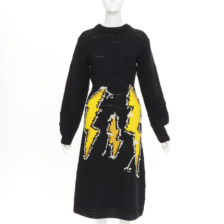 PRADA 2019 Runway Frankenstein black yellow Intarsia edge dress IT