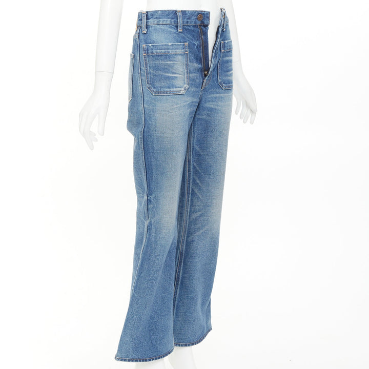 CELINE W_FL_002 N276 930F 07UW blue patch pockets front flare cropped jeans 26"