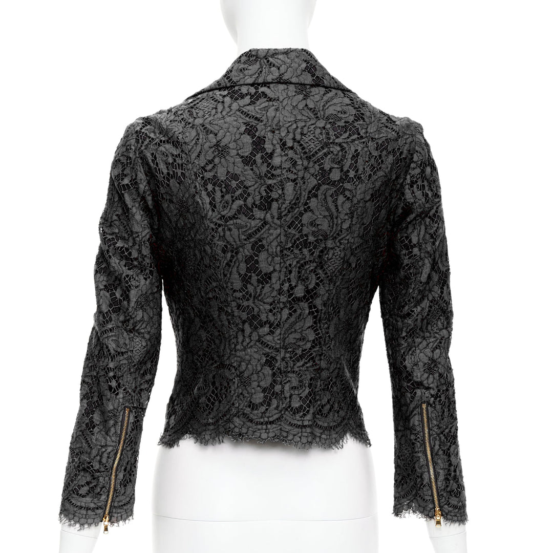 MSGM black cotton blend lace side zip cropped biker jacket IT40 S