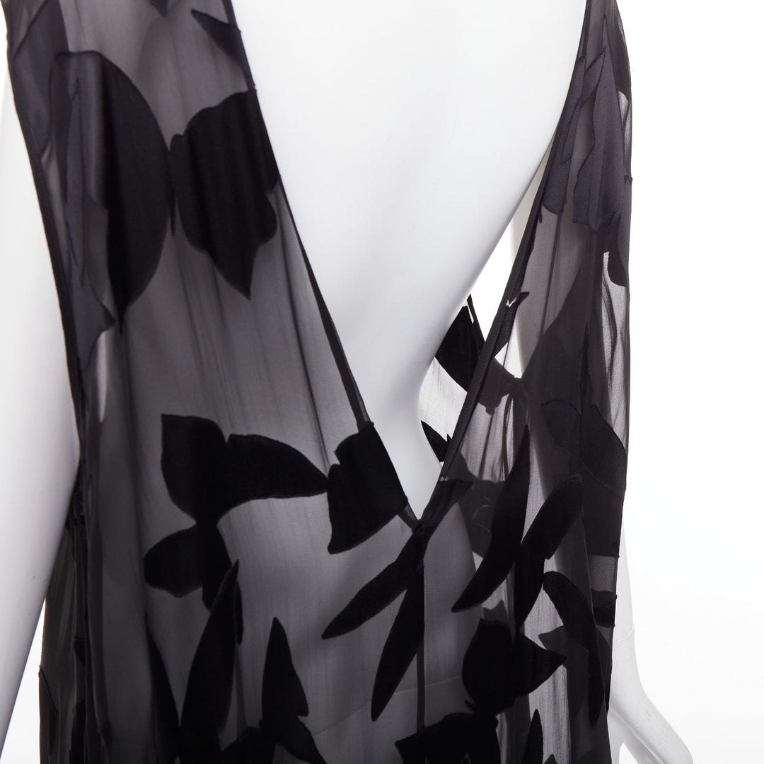 SAINT LAURENT 2023 Runway black  butterfly applique sheer maxi dress T2 M