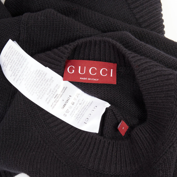 GUCCI black white wool block logo intarsia crew neck pullover sweater S