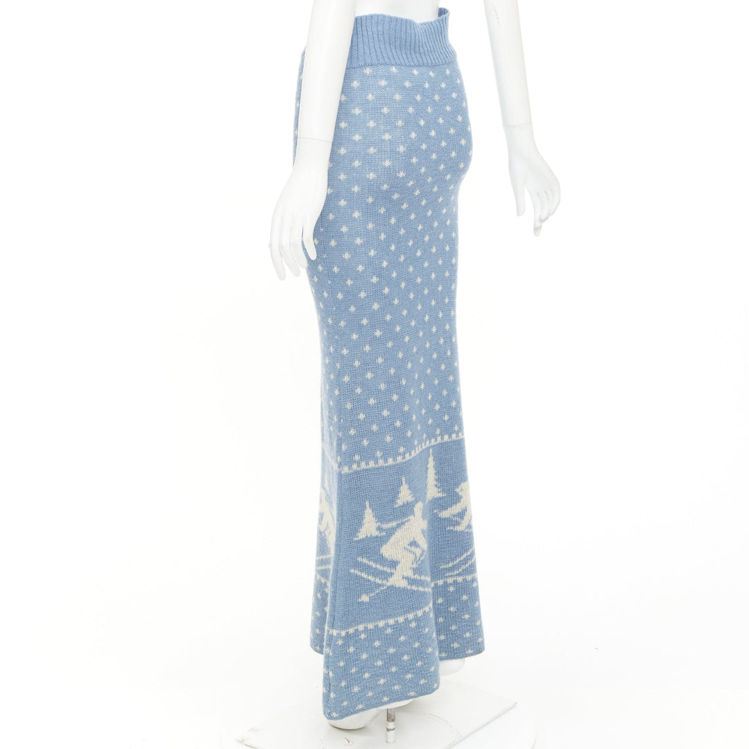 rare JUNYA WATANABE 1994 Vintage Skiier blue cream wool intarsia graphic skirt