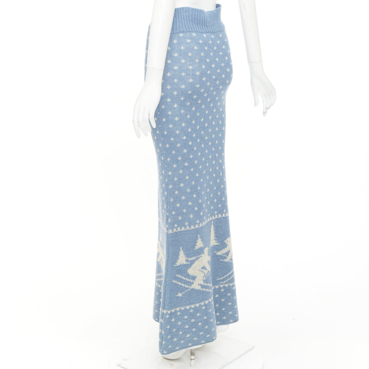 rare JUNYA WATANABE 1994 Vintage Skiier blue cream wool intarsia graphic skirt
