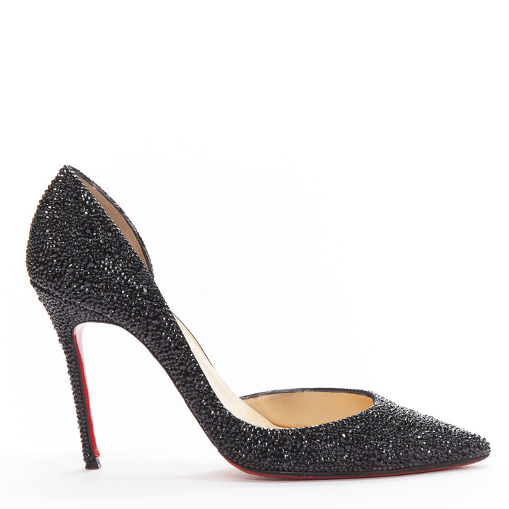 CHRISTIAN LOUBOUTIN Iriza 100 black rhinestone strass dorsay pumps EU38