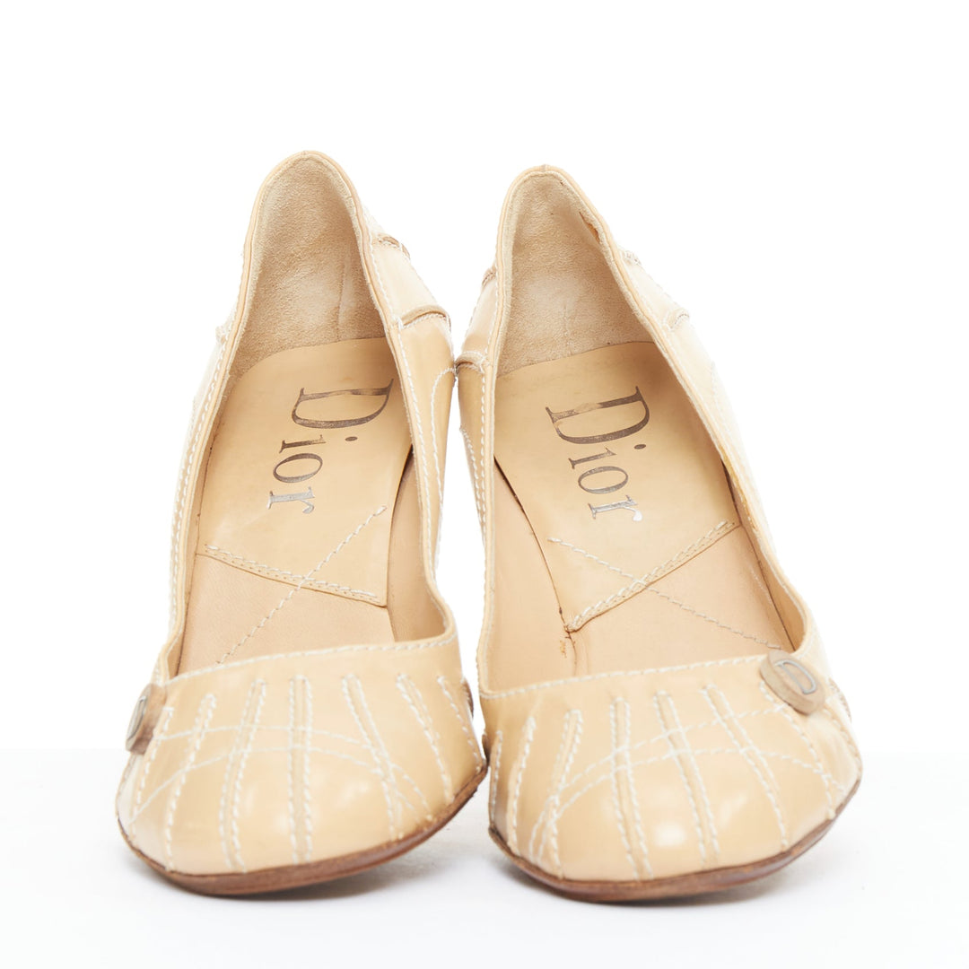 rare CHRISTIAN DIOR John Galliano  Vintage beige leather wood detail pumps EU37