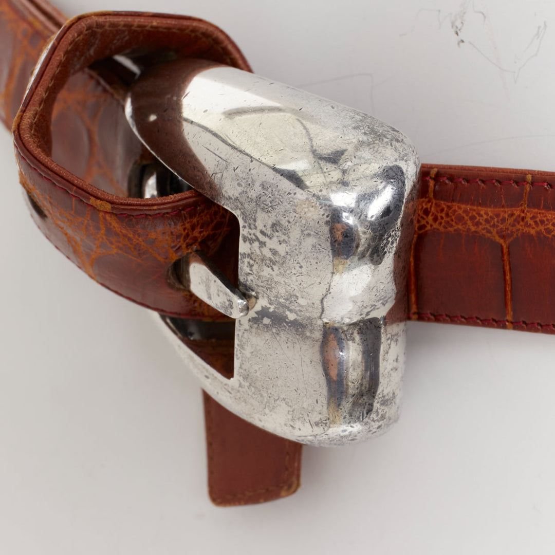 rare PATRICIA VON MUSULIN Vintage 1990s Heart Buckle scaled leather waist belt
