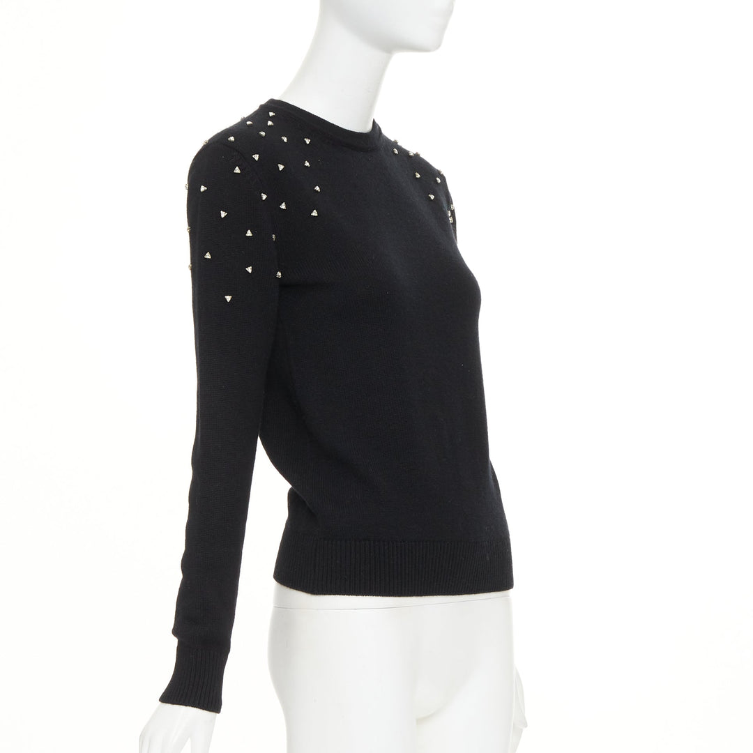 SAINT LAURENT 2019 100% cashmere black clear triangle crystal crew sweater XS