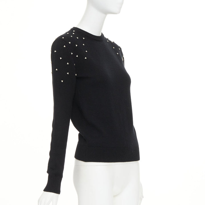 SAINT LAURENT 2019 100% cashmere black clear triangle crystal crew sweater XS