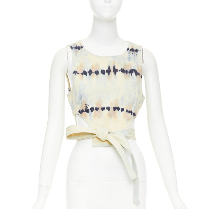 CHRISTIAN DIOR 2021 grey blue tie dye cotton tie open back crop top FR40 S