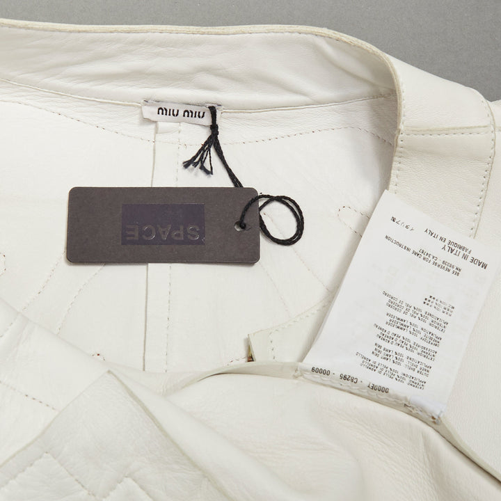 MIU MIU 2011 white lambskin leather red star patchwork crop moto jacket IT40 S