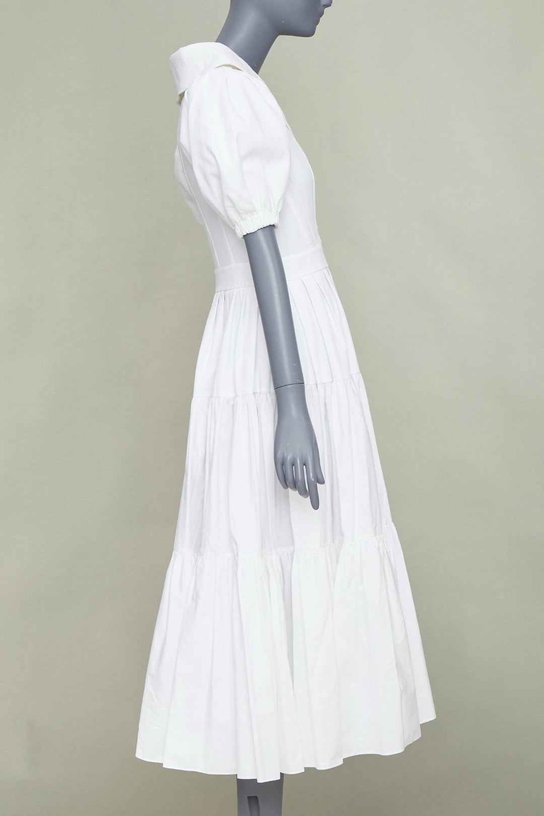 ALEXANDER MCQUEEN white cotton puff sleeves exaggerated collared dress IT40 S