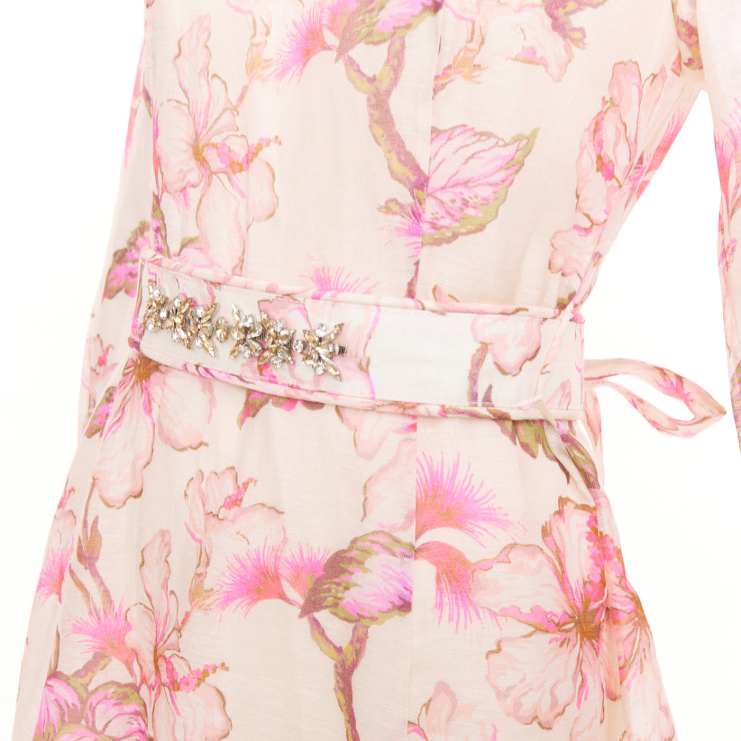 ZIMMERMANN 2024 Runway Matchmaker pink floral linen silk midi dress Size 1 XS-S