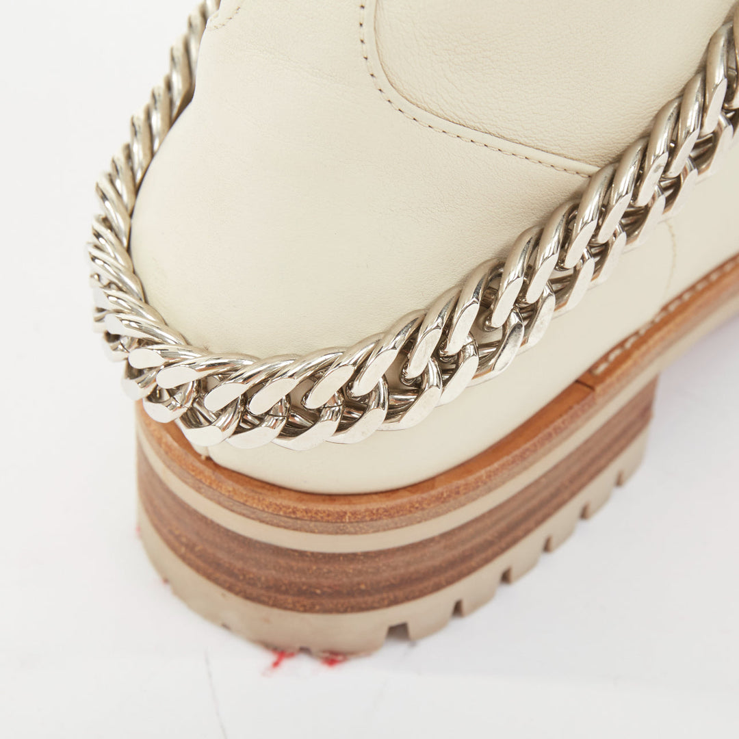 CHRISTIAN LOUBOUTIN Horse Guarda beige calf leather chain combat boots EU38