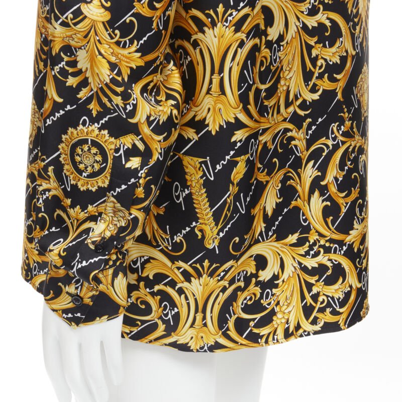 VERSACE 100% silk La Medusa Barocco Gianni Signature black gold shirt EU39 M