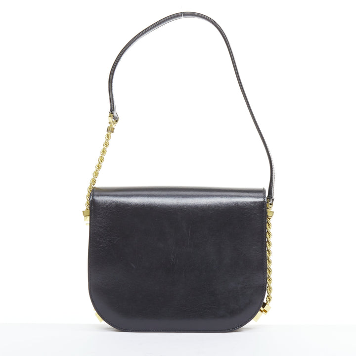 BALLY Vintage black smooth leather gold turnlock chain flap box bag