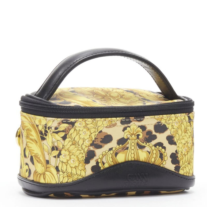 GIANNI VERSACE gold barocco baroque leopard print leather top handle micro bag