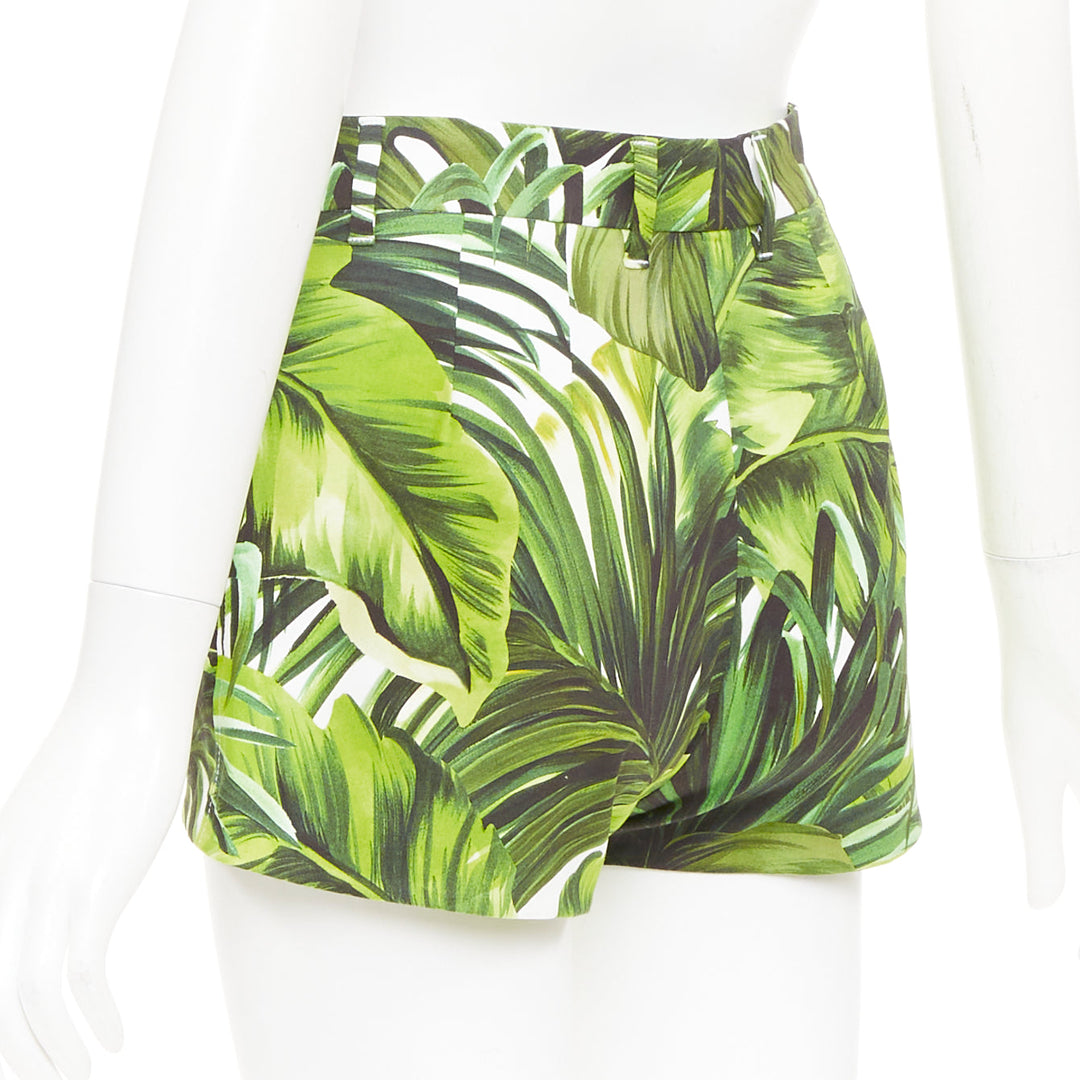 DOLCE GABBANA 2016 Banana Leaf botanical green cotton shorts IT38 XS