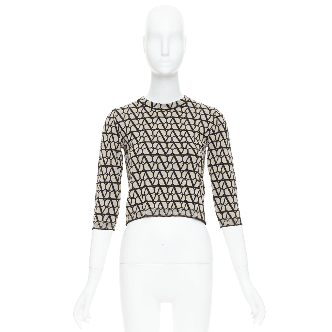 VALENTINO 2023 Toile Iconographe beige black 100% wool crop sweater top S