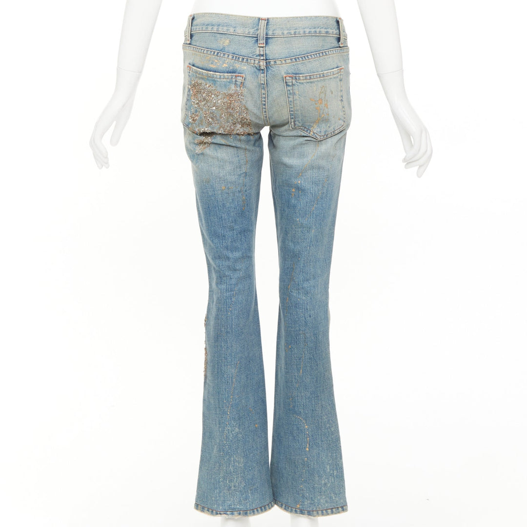 RALPH LAUREN Purple Label gold painted sequins splash floral flared jeans 26"
