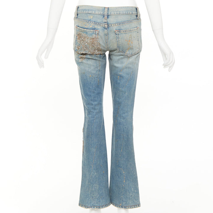 RALPH LAUREN Purple Label gold painted sequins splash floral flared jeans 26"