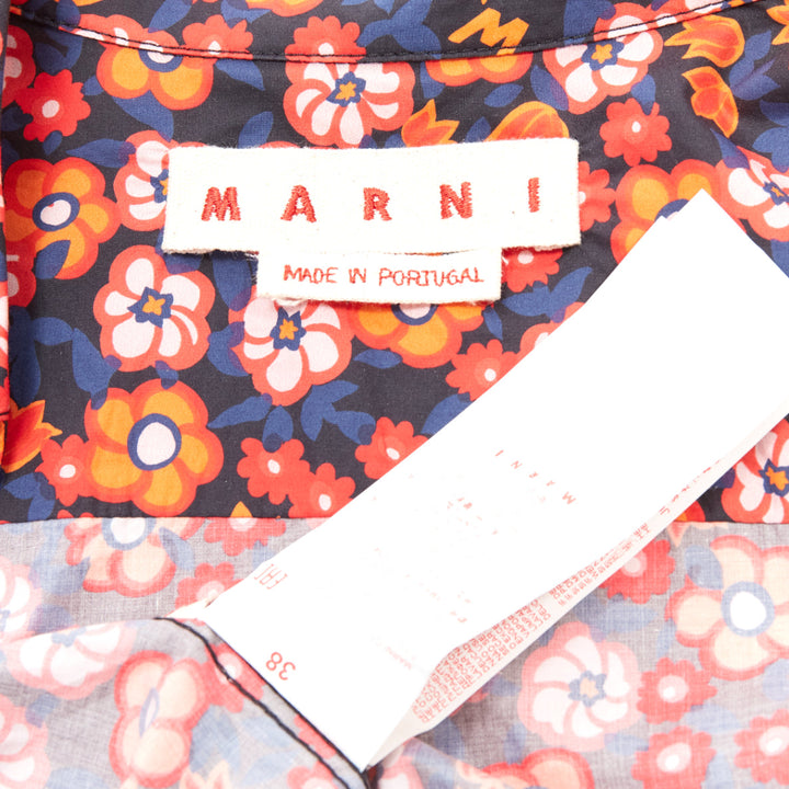 MARNI 100% cotton red blue floral print long sleeve shirt top IT38 XS