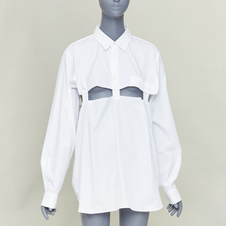 COMME DES GARCONS BLACK 2023 white cotton raw edge cut out long sleeve shirt L