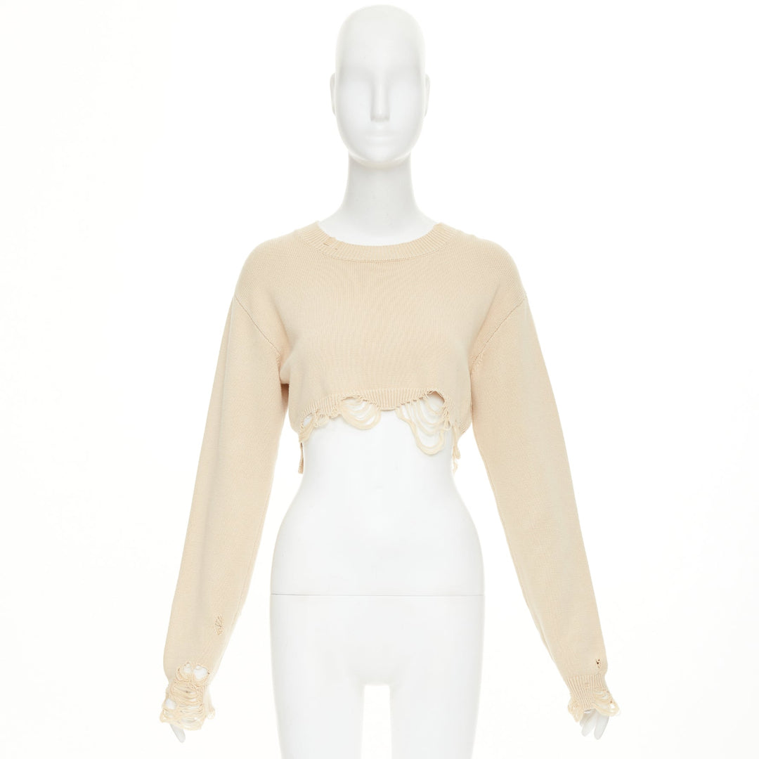 R13  2023 Destroyed Cropped Pullover khaki cotton distressed sweater S