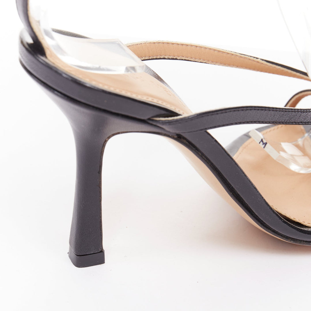BOTTEGA VENETA Stretch black thong ankle strap square toe heel sandals EU35.5