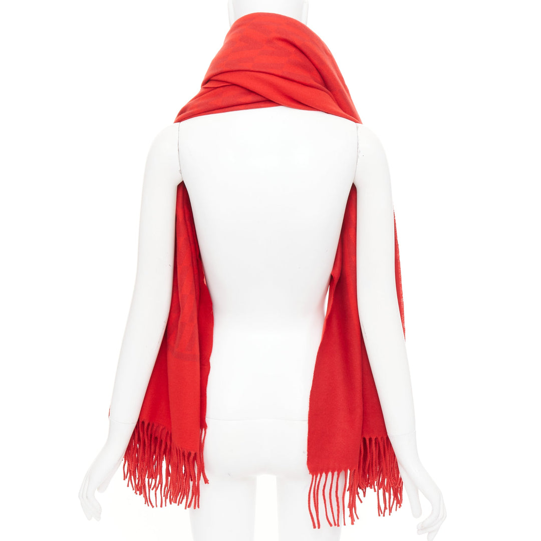 VALENTINO VLOGO 100% cashmere red jcquard fringed blanket scarf