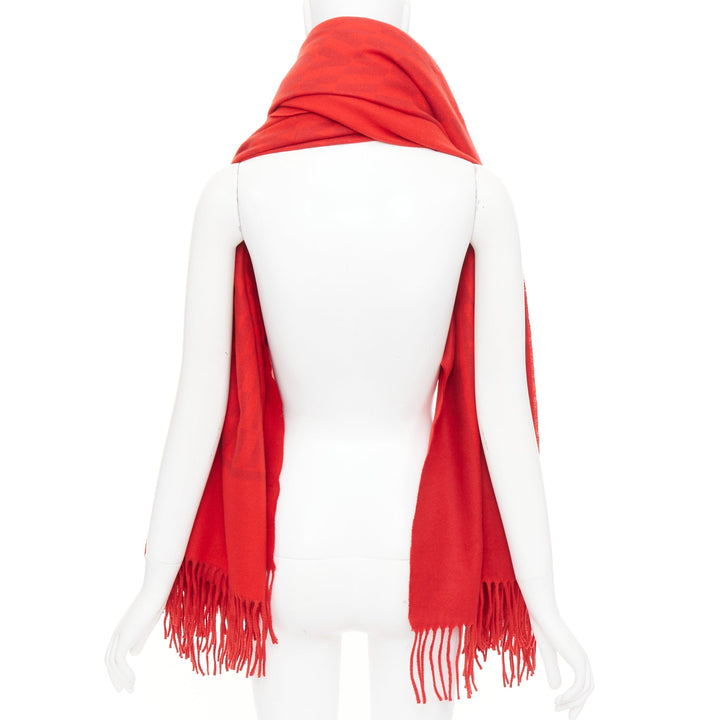 VALENTINO VLOGO 100% cashmere red jcquard fringed blanket scarf