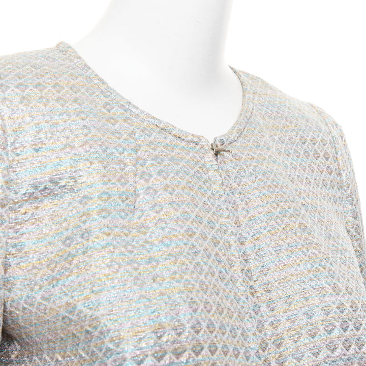 DRIES VAN NOTEN 2017 silver multicolor geometric jacquard crop jacket FR40 L