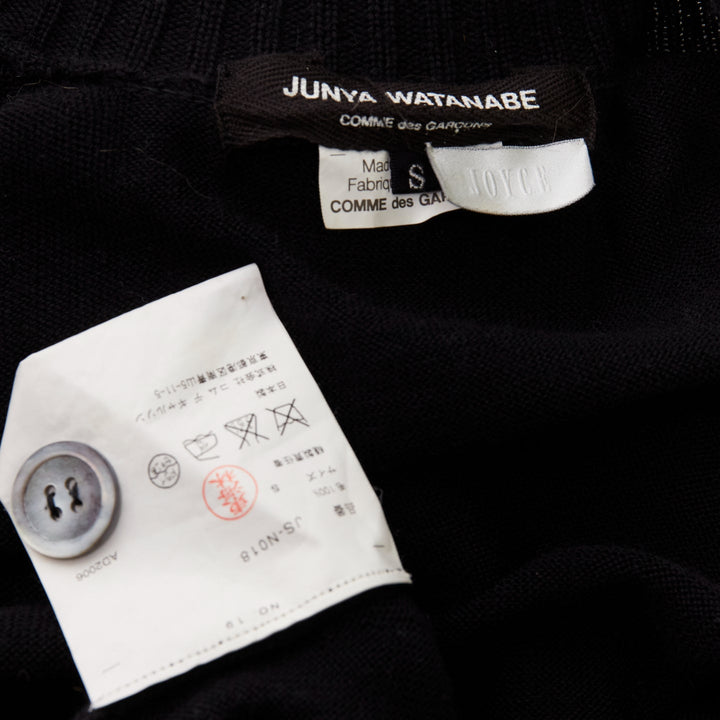 JUNYA WATANABE 2006 black wool low cut long button up cardigan sweater S