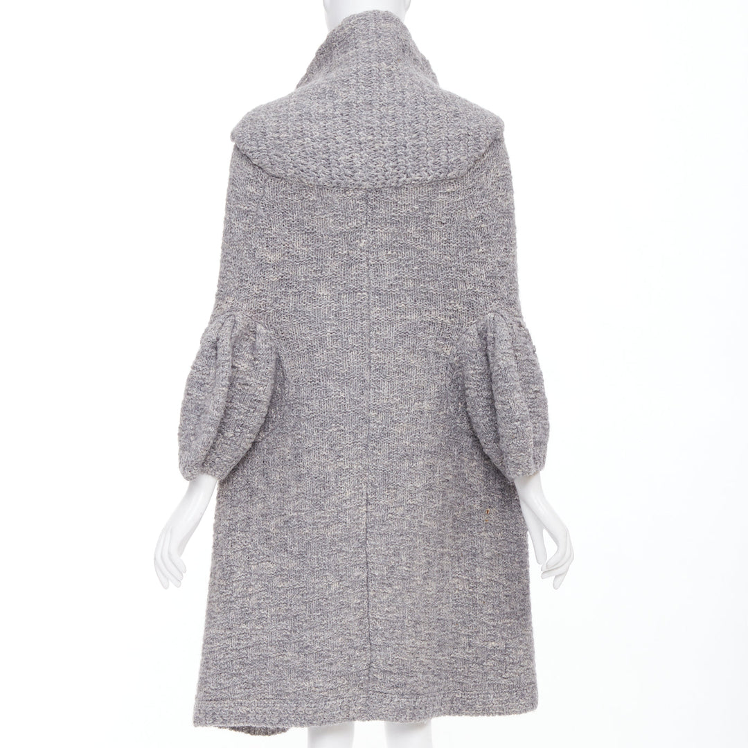 STELLA MCCARTNEY grey alpaca flax blend chunky knit hooded cardigan IT36 XXS