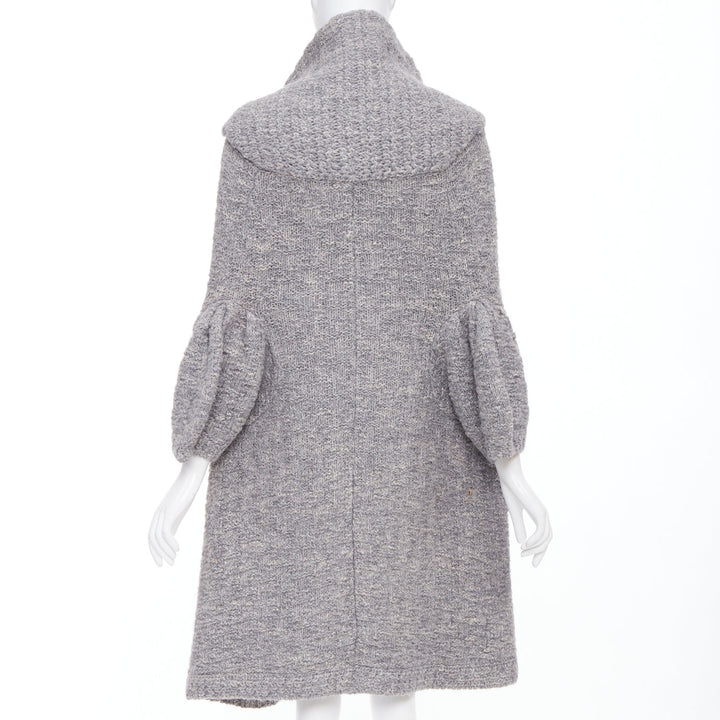 STELLA MCCARTNEY grey alpaca flax blend chunky knit hooded cardigan IT36 XXS