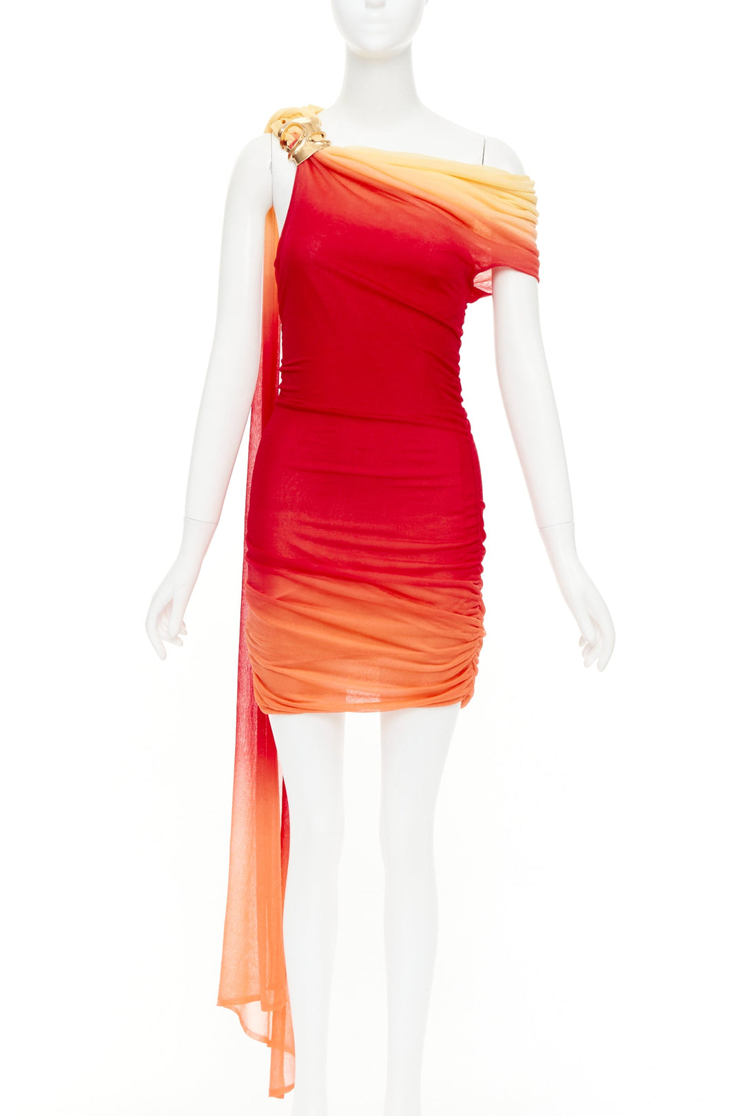FERRAGAMO Maximilian Davis 2023 Runway one shoulder red ombre tulle dress M