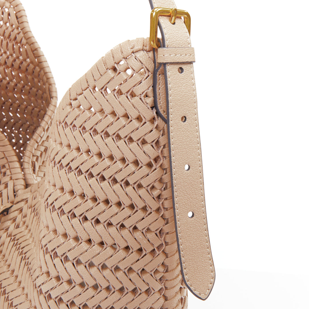 ANYA HINDMARCH Neeson Tassel Hobo beige capra leather fringe woven bag