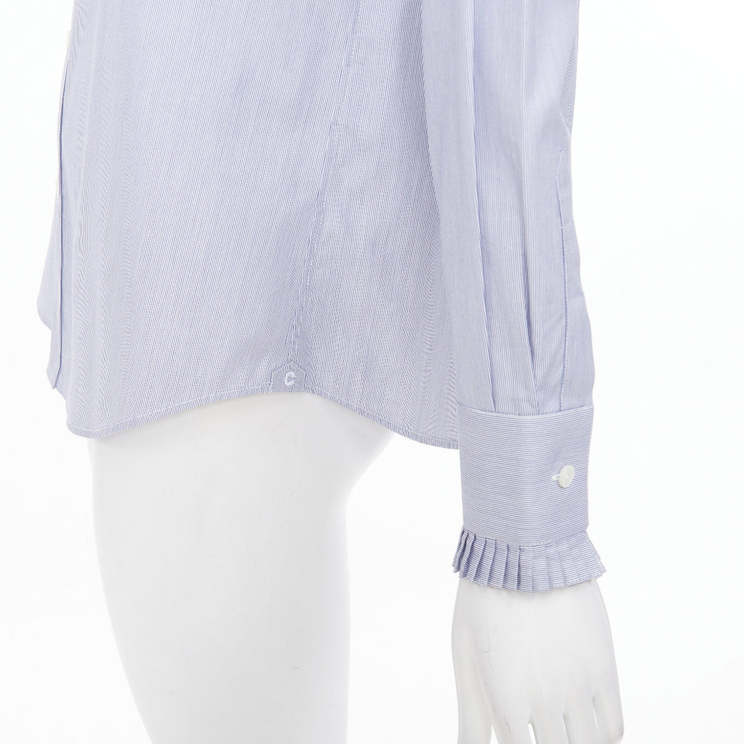 CELINE 2021 striped ruffle mock neck cotton casual button down shirt FR38 M