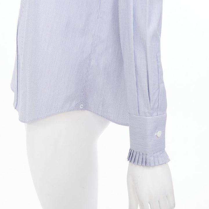 CELINE 2021 striped ruffle mock neck cotton casual button down shirt FR38 M
