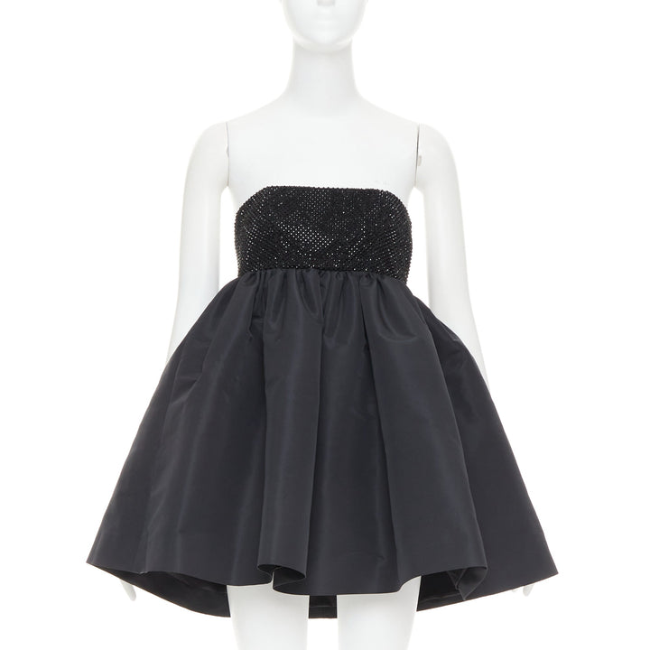 ALEXANDRE VAUTHIER black crystal strass bust flared taffeta babydoll dress