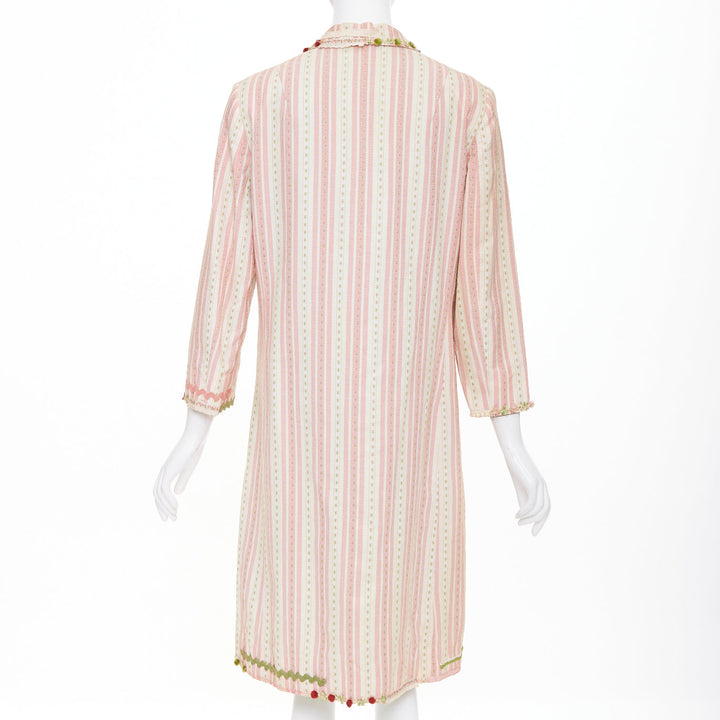 MOSCHINO Cheap and Chic pink beige striped floral trim cotton long coat IT46 XL