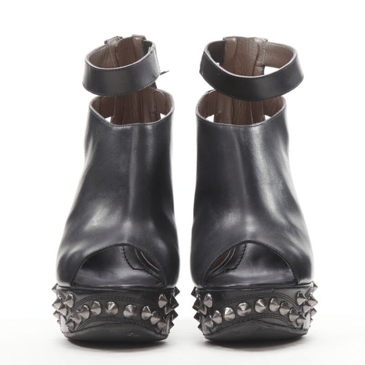 GIVENCHY black silver spike baroque studded platform wedge gladiator EU36.5