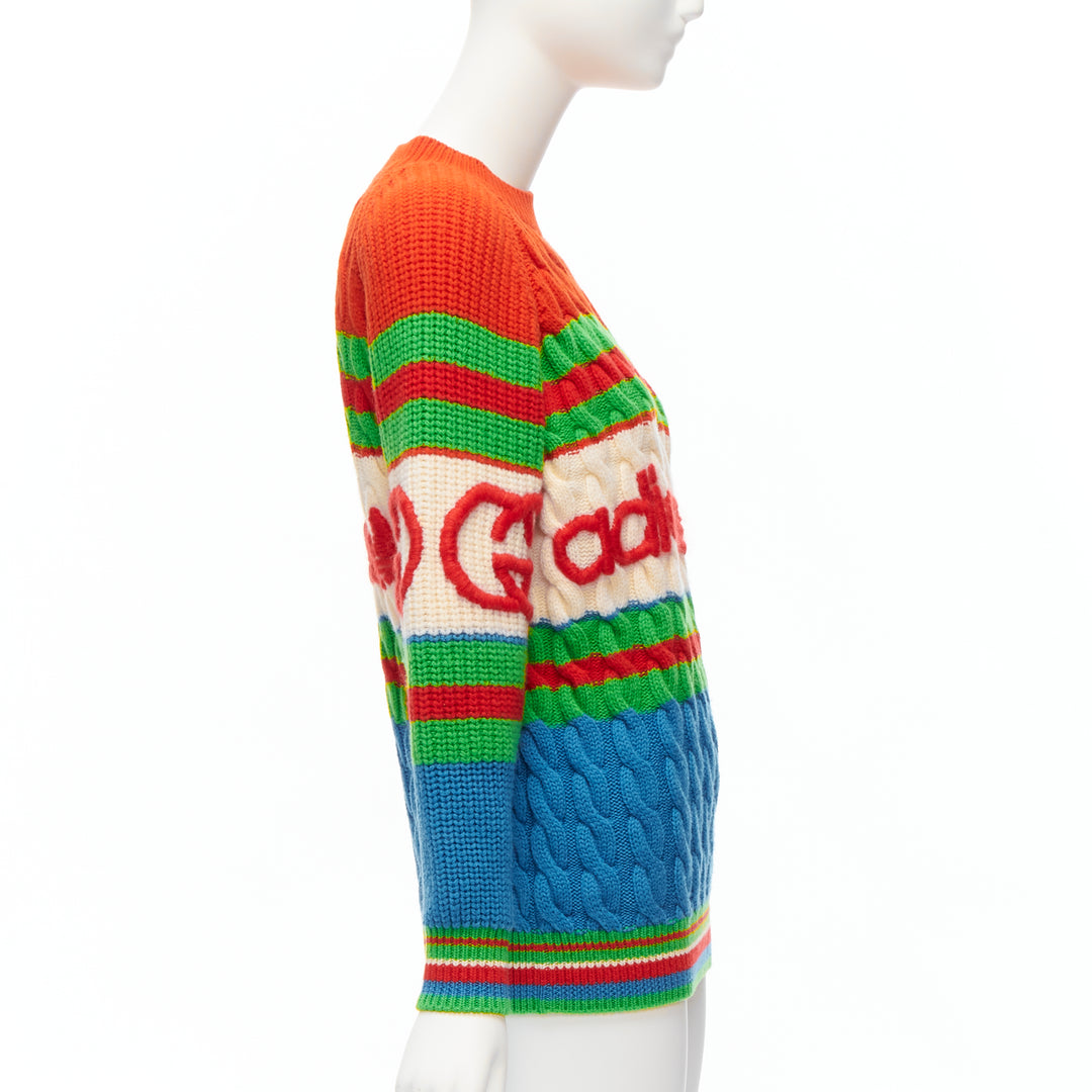 GUCCI ADIDAS 2022 100% wool red green 3D logo embroidery cable sweater XXS