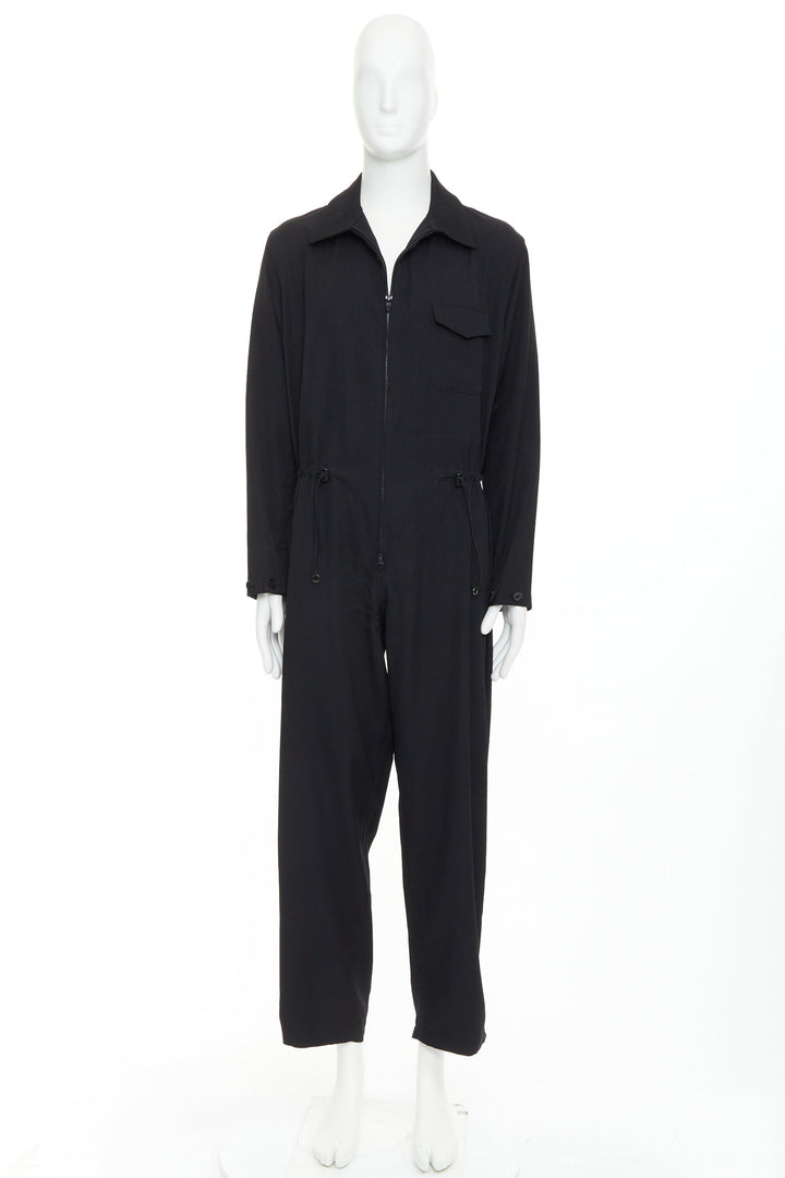 YOHJI YAMAMOTO HOMME black lightweight wool pocket cargo overall jumpsuit JP2 M
