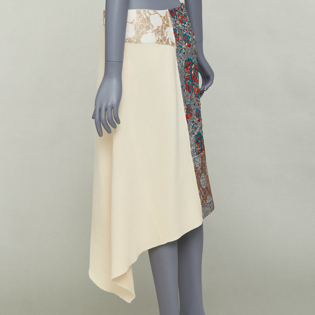 STELLA MCCARTNEY 2015 cream wool blend silver ethnic jacquard midi skirt IT40 S