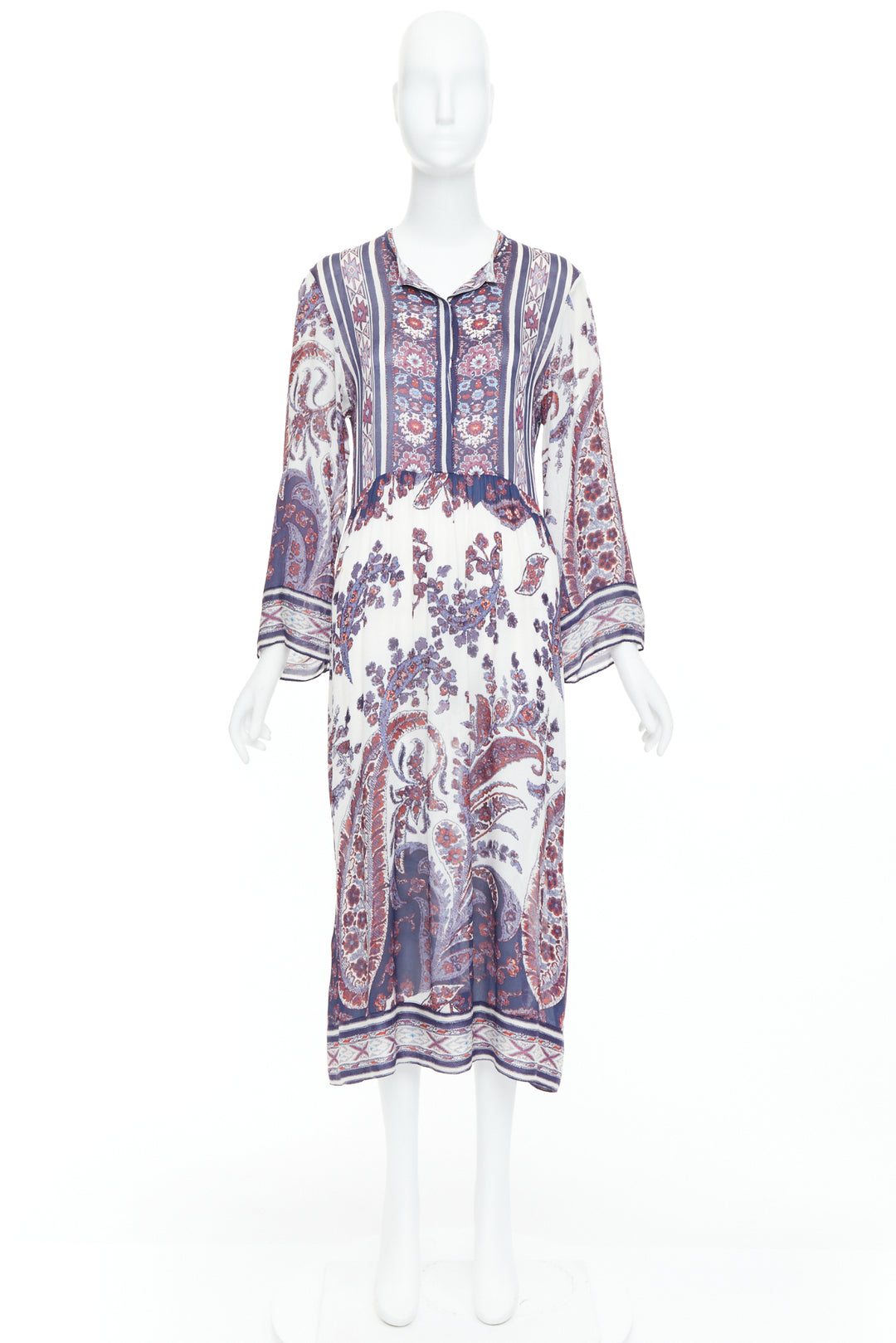 ISABEL MARANT ETOILE Tilda navy white boho print sheer kaftan dress Sz1