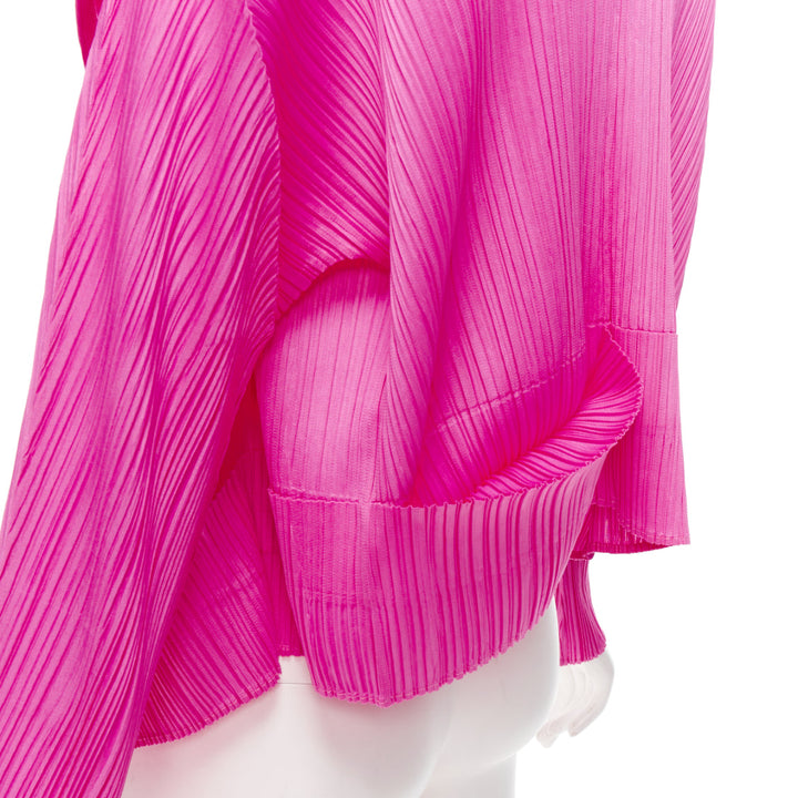 ISSEY MIYAKE Pleats Please hot pink pleated 3D cut hem cardigan jacket JP3 L