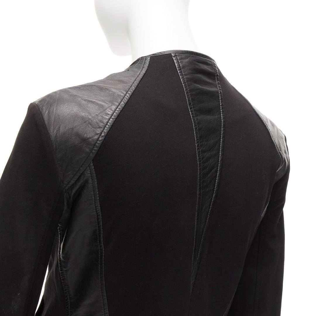 HELMUT LANG HELMUT black lambskin leather cotton sleeves asymmetric biker S