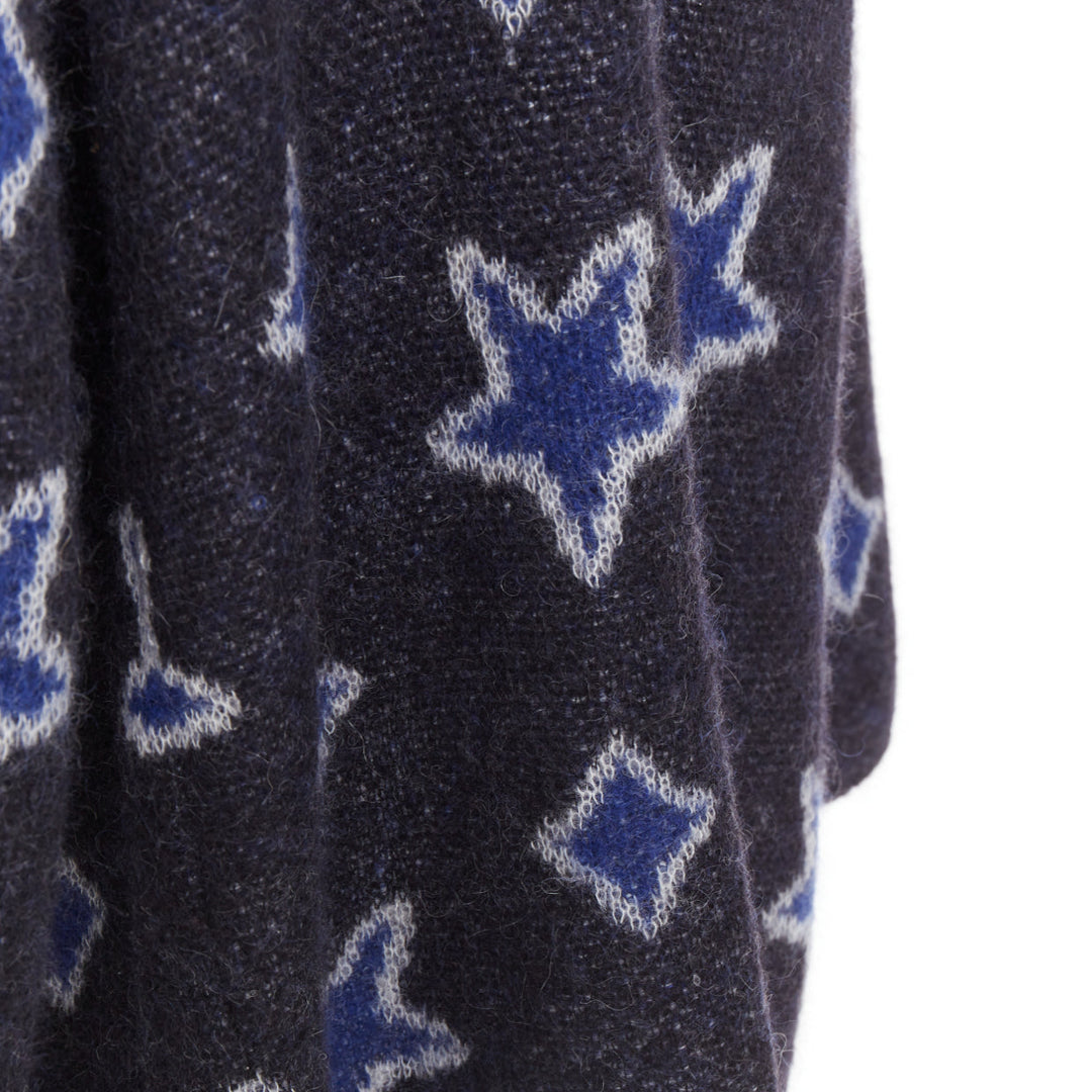 SAINT LAURENT Hedi Slimane 2016 super kid mohair navy star intarsia cardigan XS
